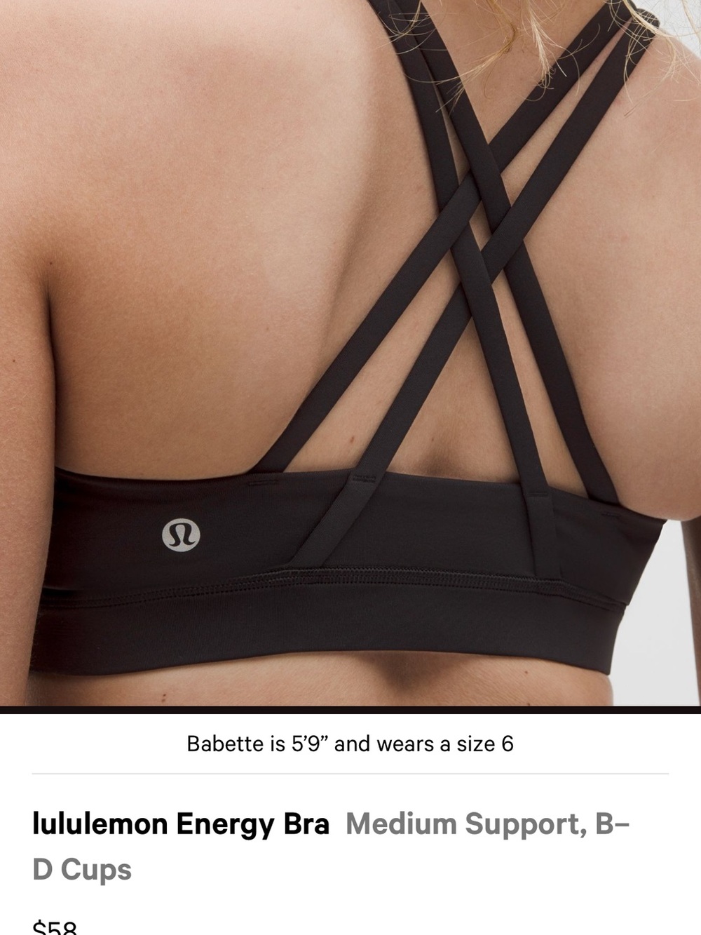 lululemon athletica Black Strappy Energy Bra